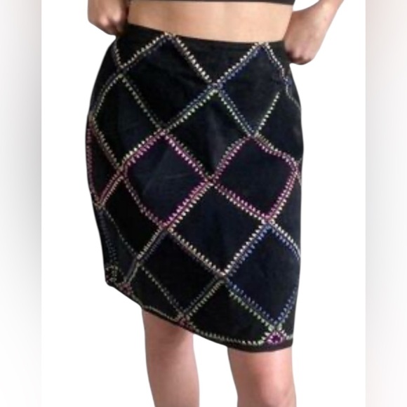Metrostyle Vintage Leather/Suede Diamond Multicolor Pencil Skirtsz8 - Picture 15 of 16